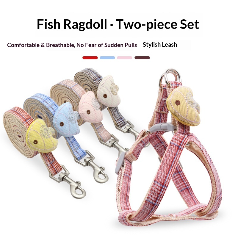 小型犬用ハーネスとリードセット、格子柄の柔らかいブロケードロ - Headcollar Rope Set のレビューと価格