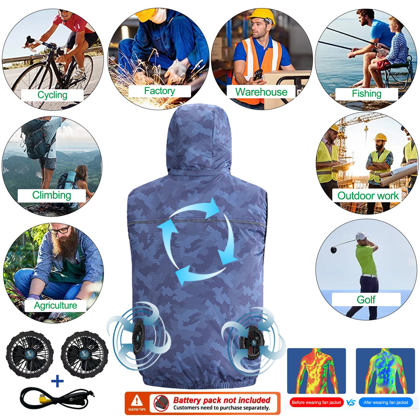 サマースポーツ 12V/5V ファン エアコン クール 男女 - Outdoor Sport Brand Jacket のレビューと価格